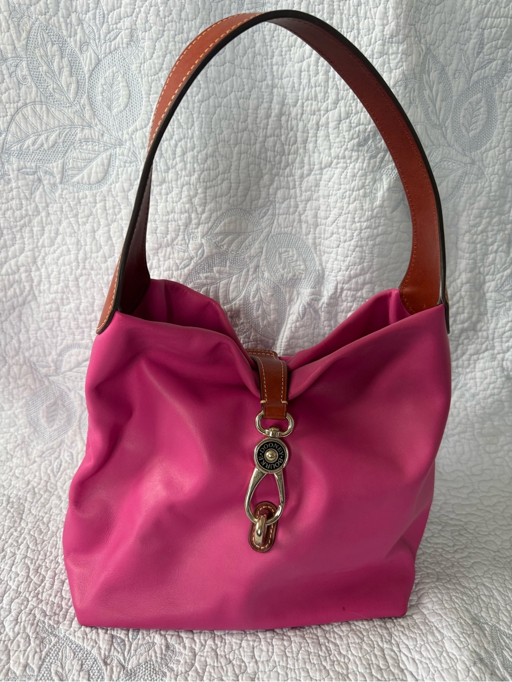 Dooney & Bourke Hot Pink Shoulder Bag with Brown Strap